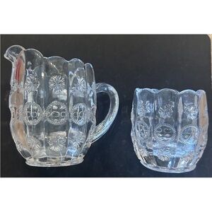 Vintage Dalzell Glass Sun & Star‎ Sugar/Spoon Holder Creamer EAPG Excellent